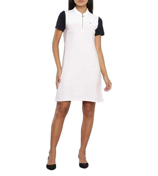 tommy hilfiger light pink colour-block regular fit dresses