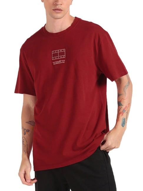 tommy hilfiger magma red cotton regular fit embroidered t-shirt