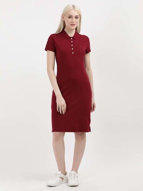 tommy hilfiger maroon cotton shift dress