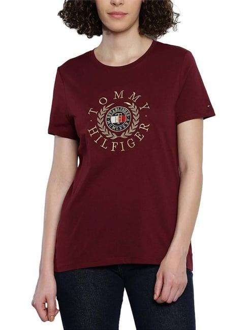 tommy hilfiger maroon cotton t-shirt