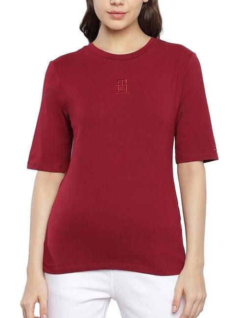 tommy hilfiger maroon embroidery slim fit t-shirt