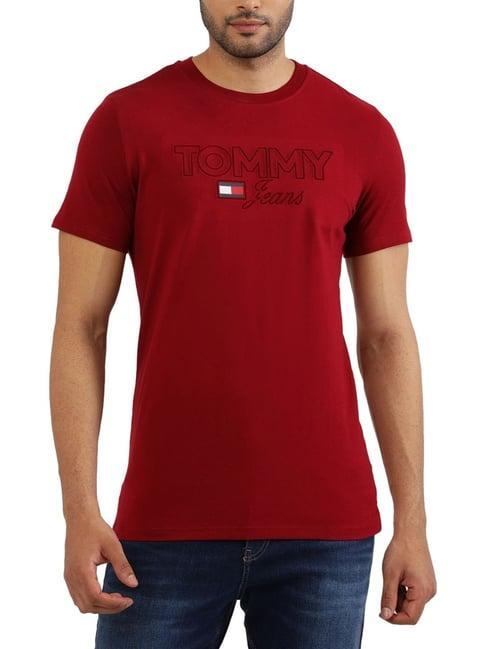 tommy hilfiger maroon logo regular fit t-shirt