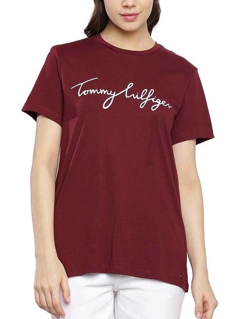 tommy hilfiger maroon printed regular fit t-shirt