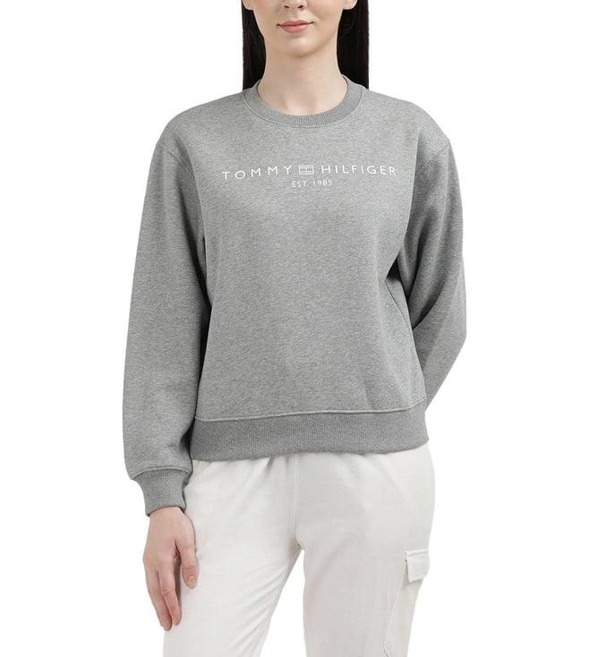 tommy hilfiger medium heather grey womens solid regular sweatshirt