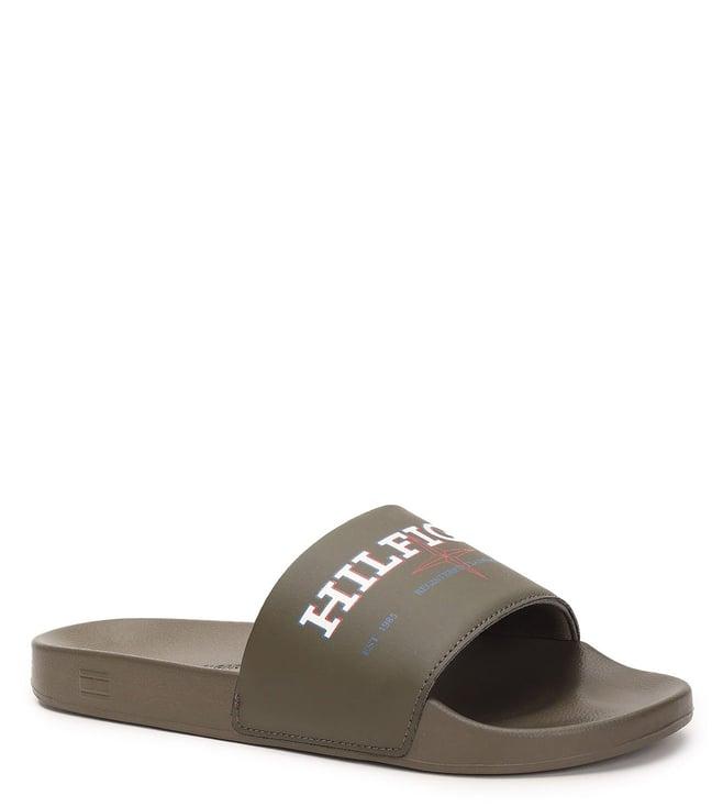 tommy hilfiger men's army green slide sandals