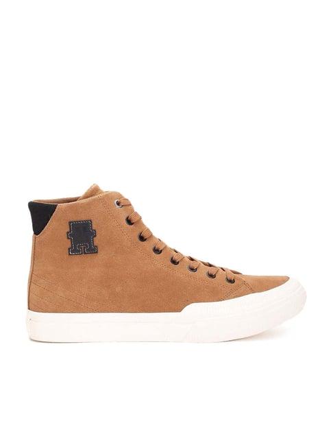 tommy hilfiger men's cafe brown ankle high sneakers