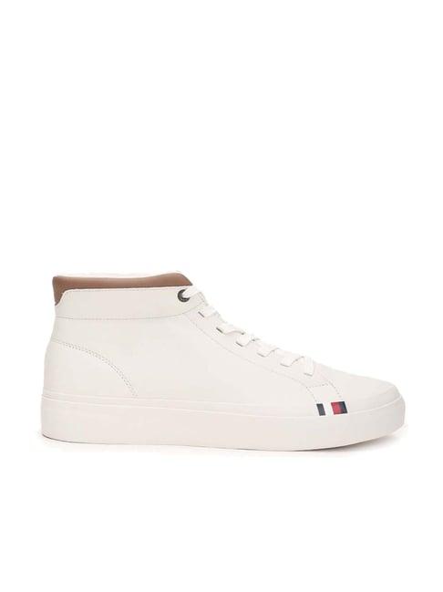 tommy hilfiger men's off white ankle high sneakers