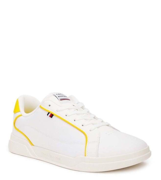 tommy hilfiger men's white & vivid yellow men sneakers