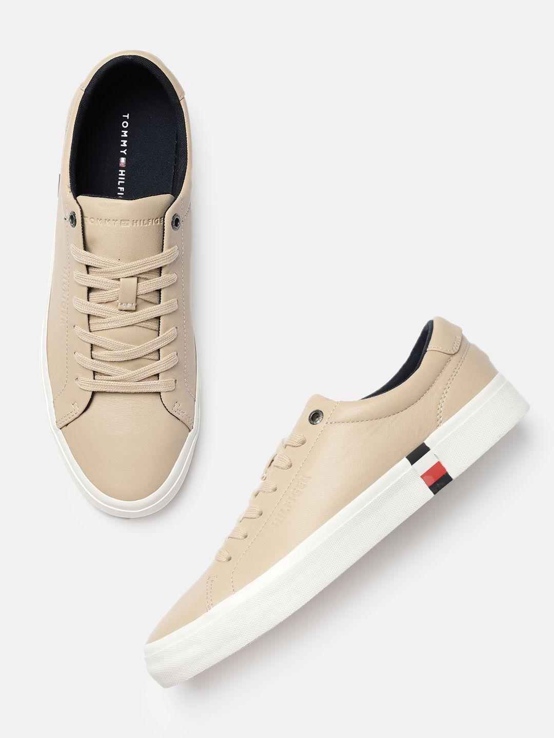 tommy hilfiger men beige leather sneakers