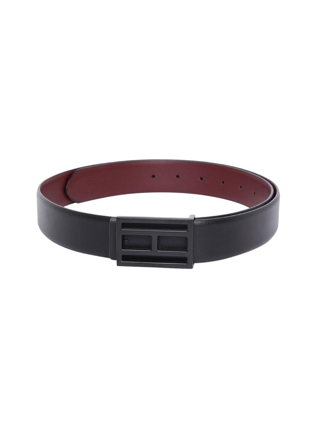 tommy hilfiger men black & wine red solid reversible leather belt