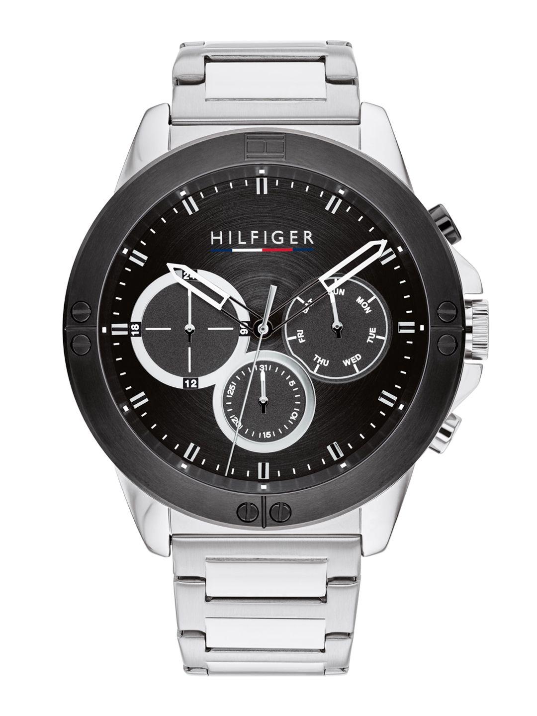 tommy hilfiger men black dial & silver toned stainless steel analogue watch th1791890