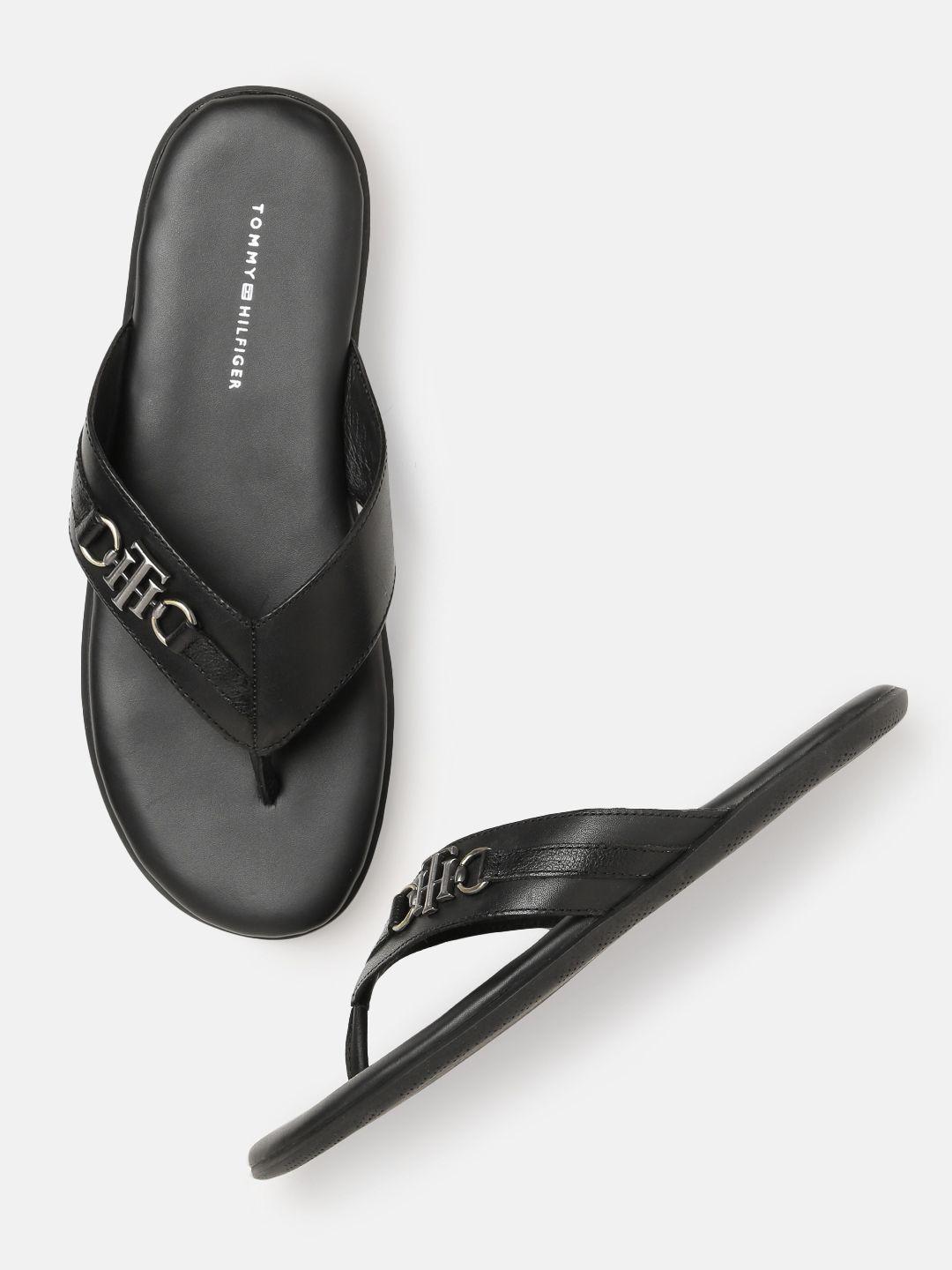 tommy hilfiger men black leather sandals