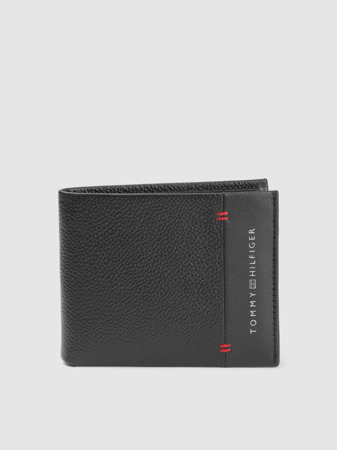 tommy hilfiger men black leather two fold wallet