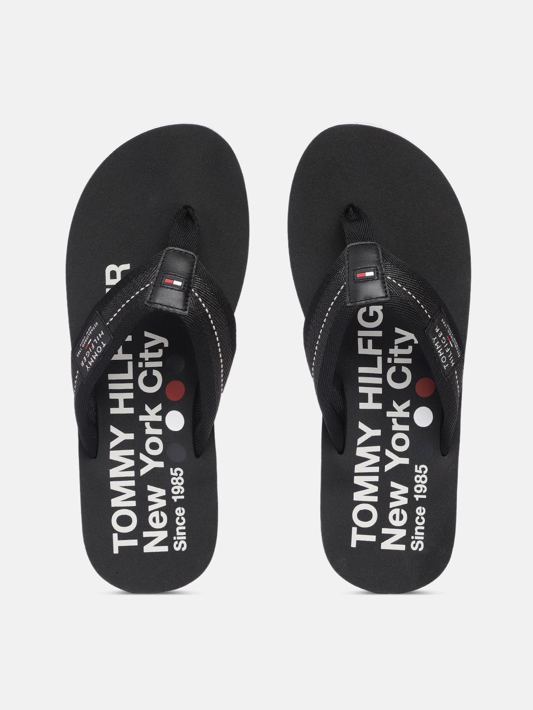 tommy hilfiger men black printed thong flip-flops