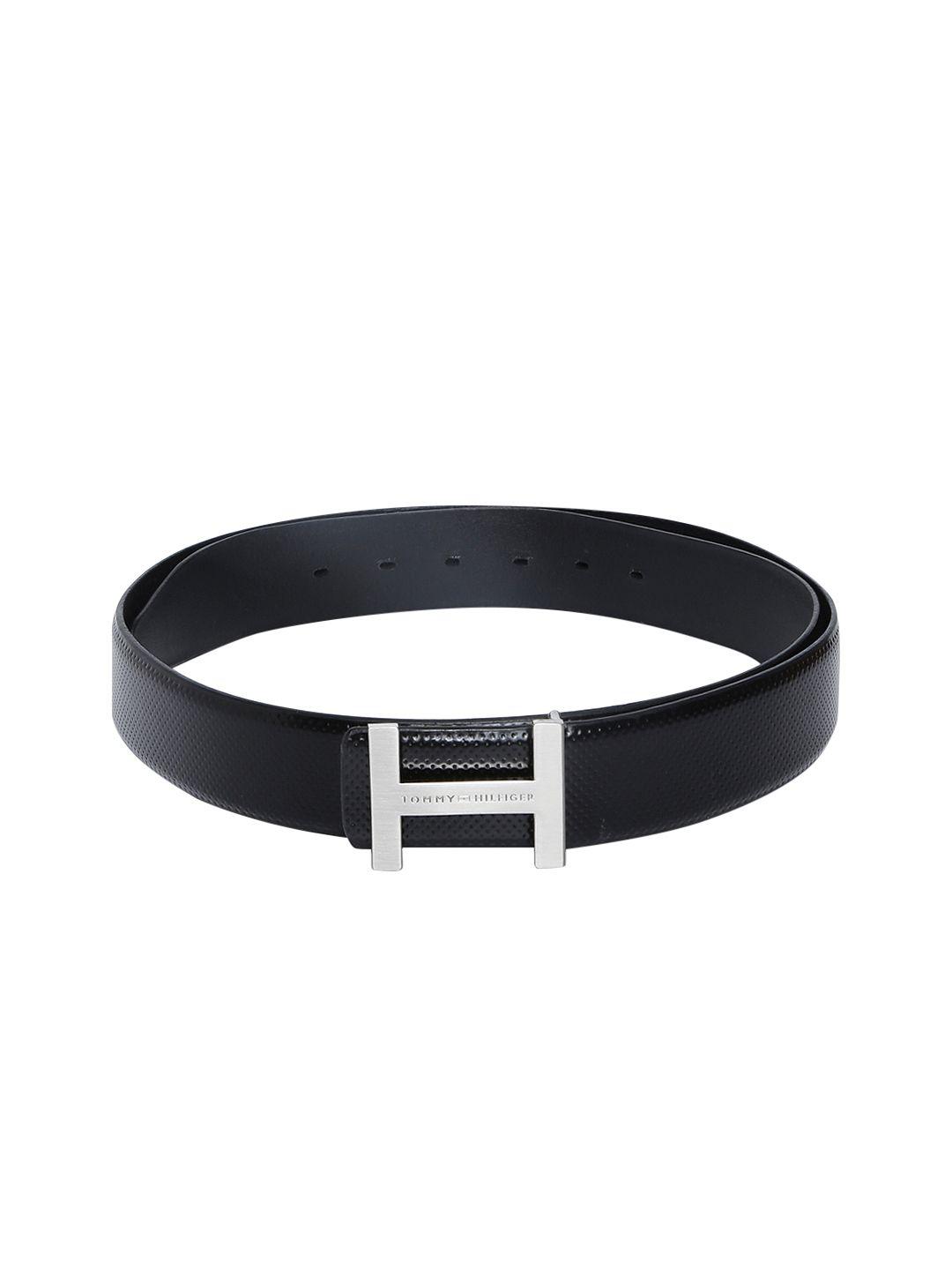 tommy hilfiger men black solid leather belt