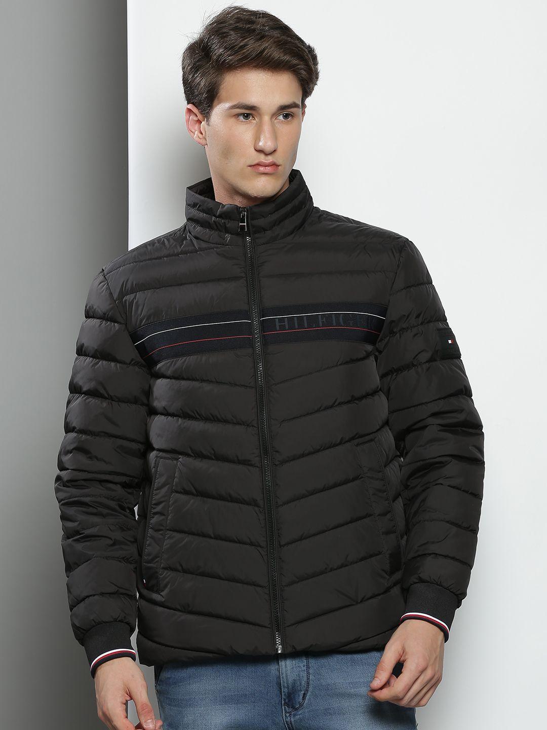 tommy hilfiger men black solid padded jacket