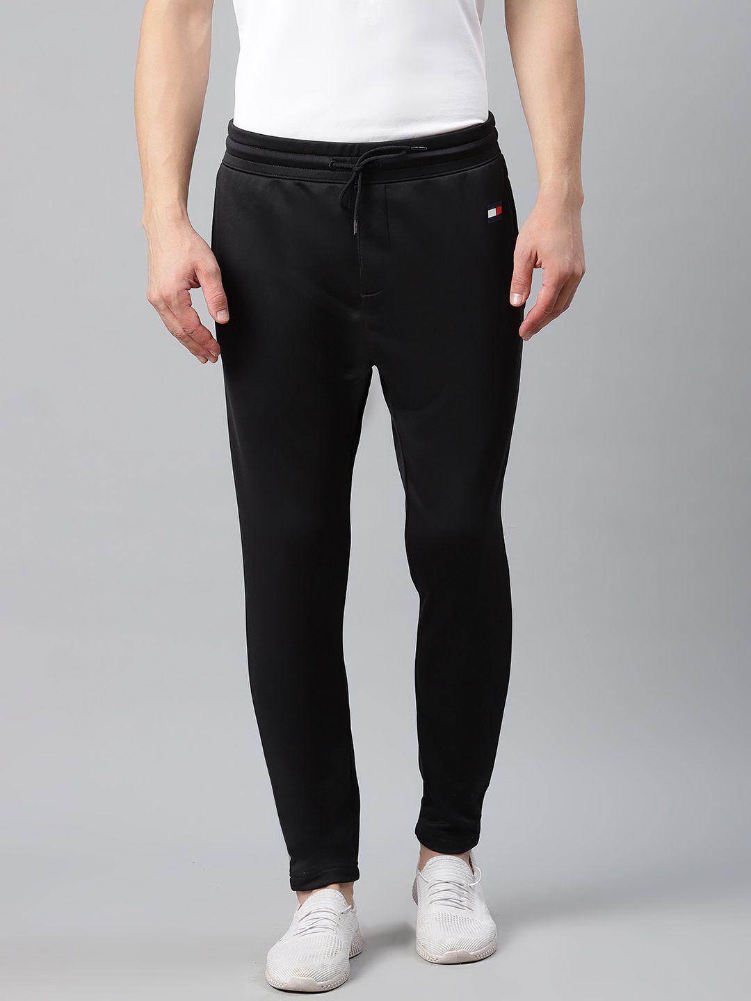 tommy hilfiger men black solid regular fit track pant