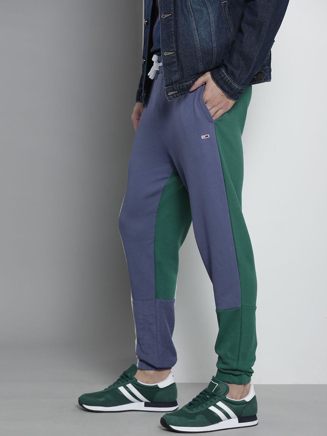 tommy hilfiger men blue & green colourblocked joggers