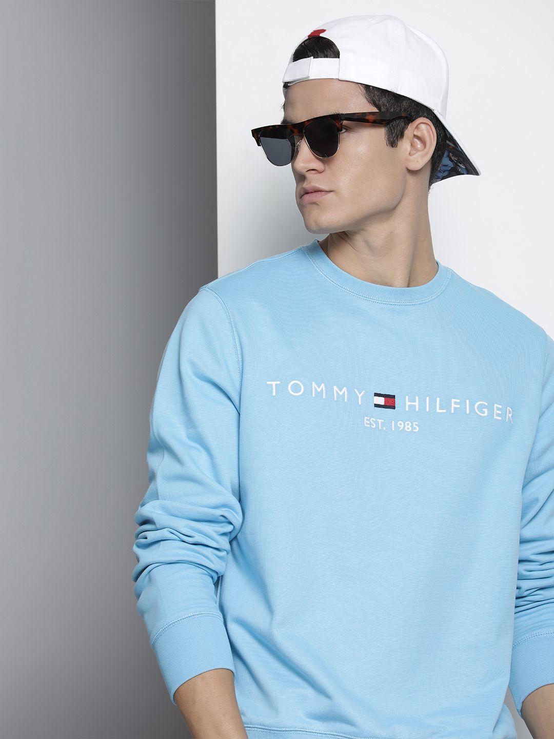 tommy hilfiger men blue printed organic cotton sweatshirt