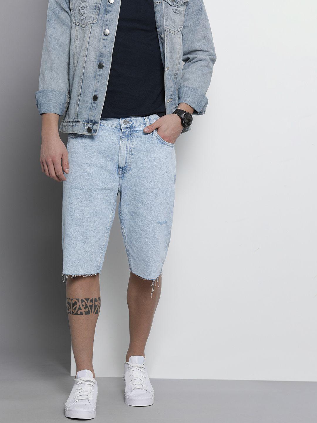 tommy hilfiger men blue shaded casual denim shorts