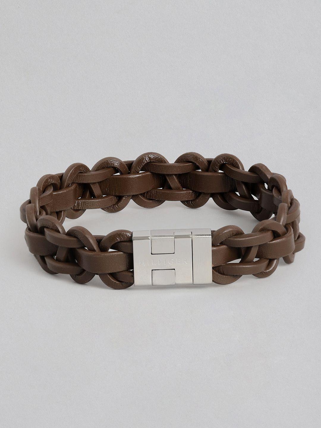 tommy hilfiger men braided leather wraparound bracelet