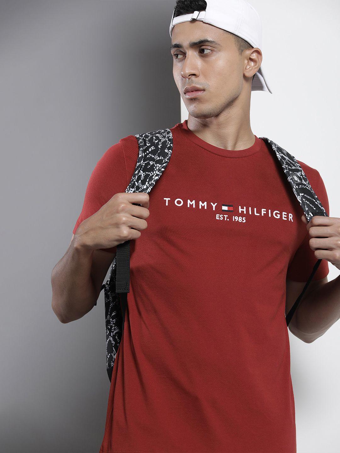 tommy hilfiger men brand logo embroidered pure cotton t-shirt