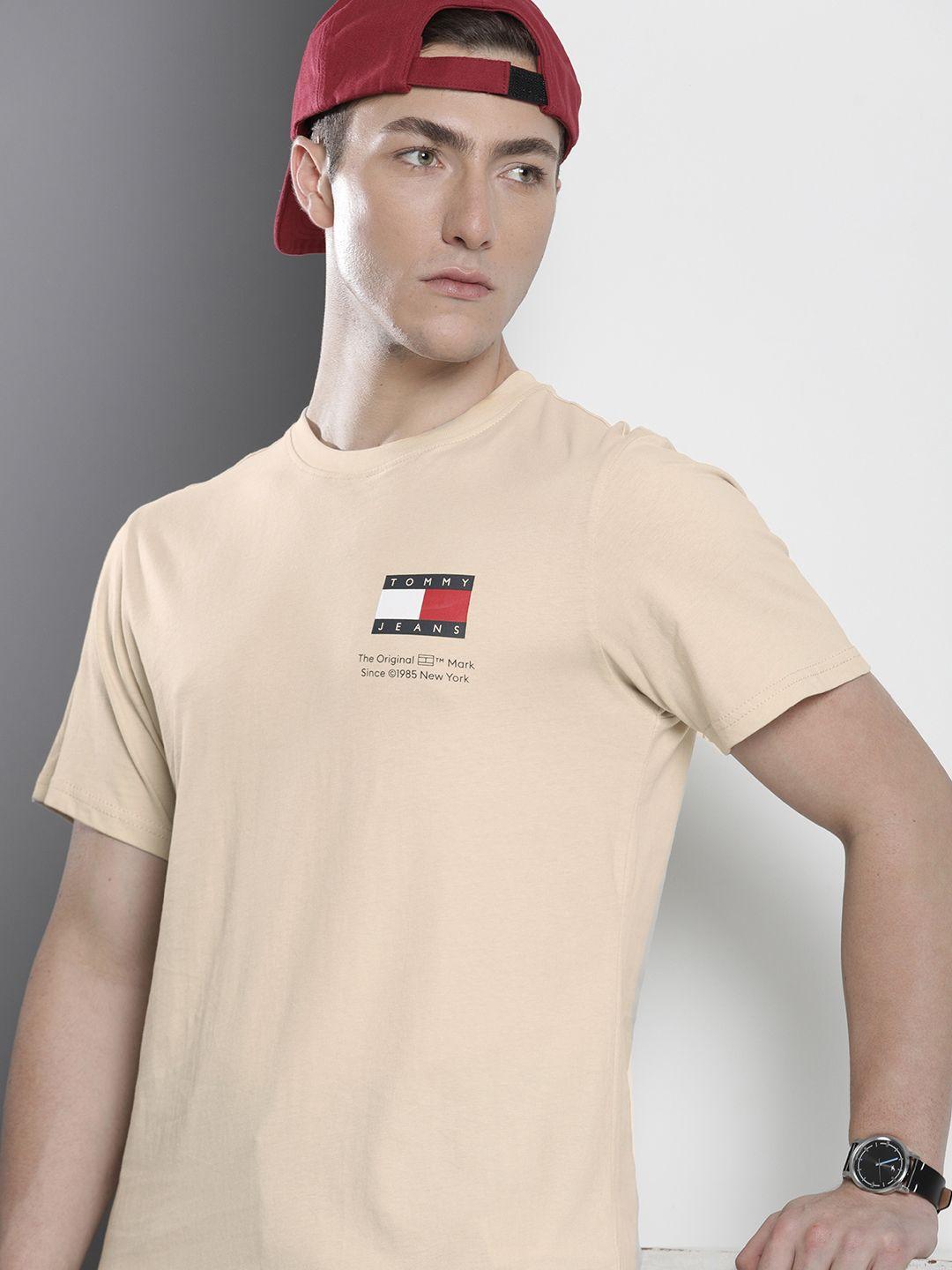 tommy hilfiger men brand logo printed pure cotton slim fit t-shirt