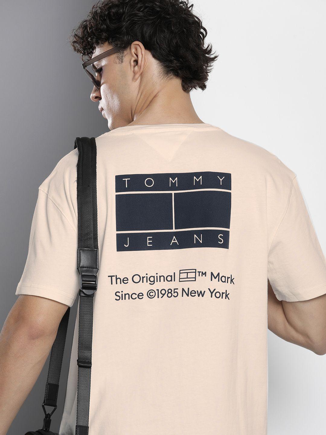 tommy hilfiger men brand logo printed pure cotton t-shirt