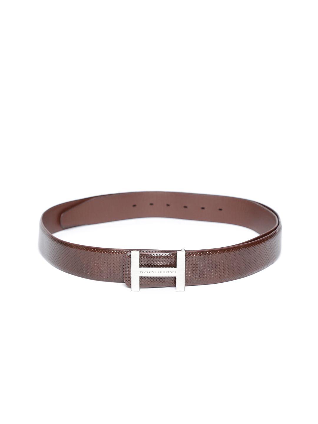 tommy hilfiger men brown leather textured belt