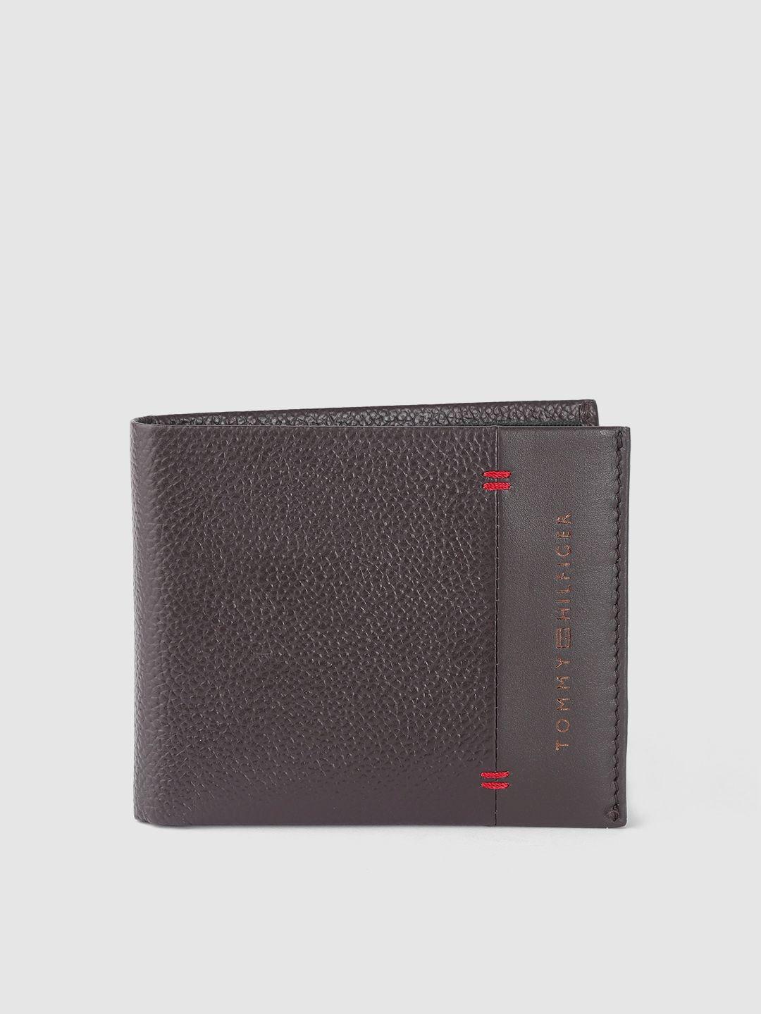 tommy hilfiger men brown leather two fold wallet