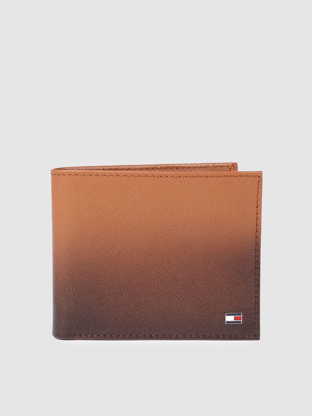 tommy hilfiger men brown solid leather two fold wallet