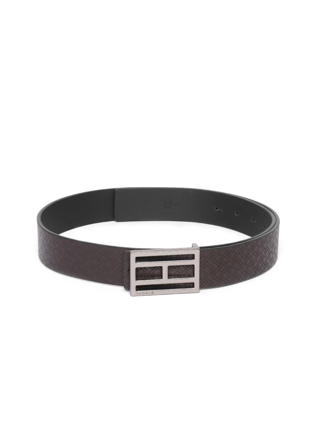 tommy hilfiger men brown textured reversible leather belt