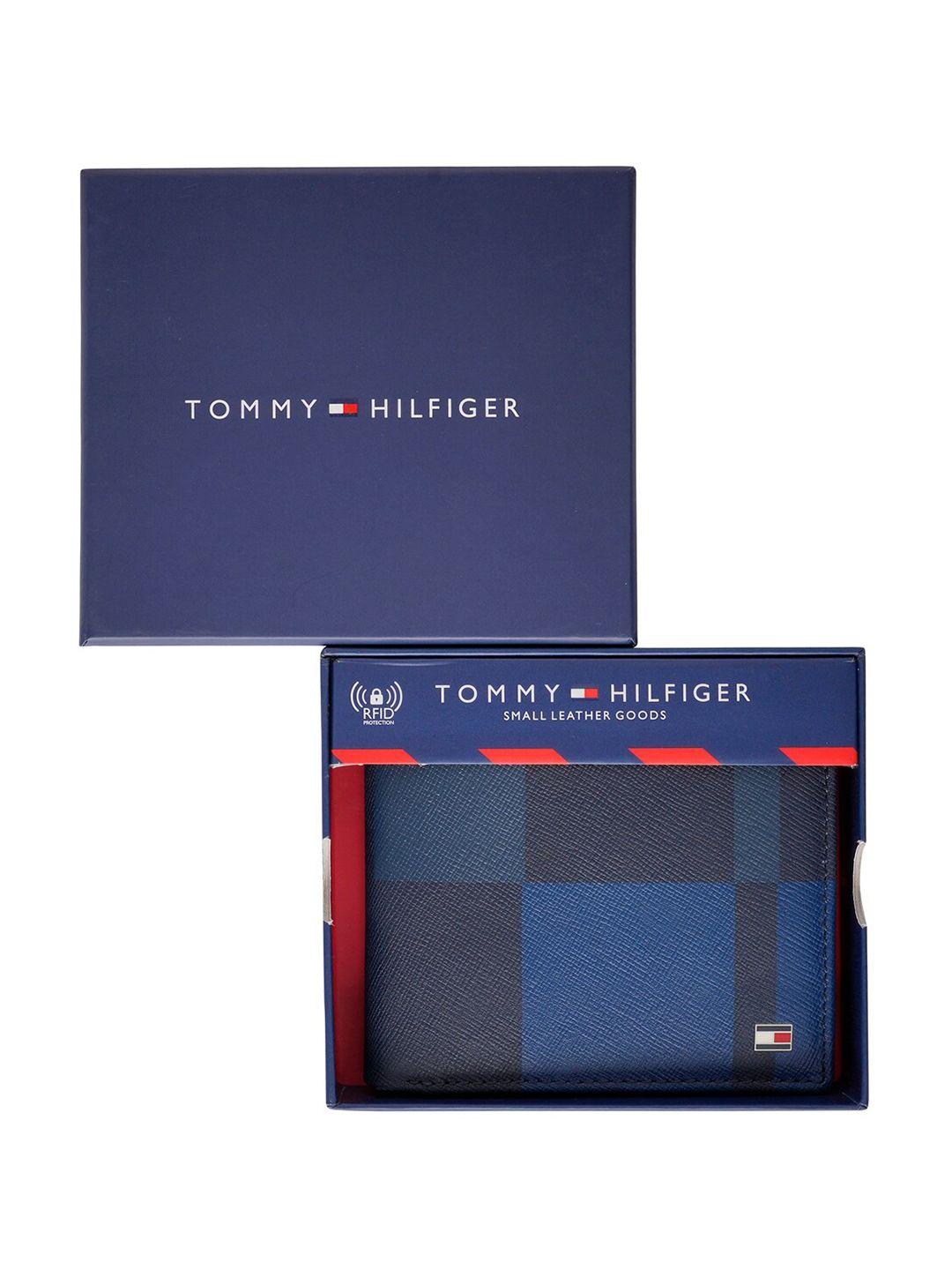 tommy hilfiger men checked leather two fold wallet