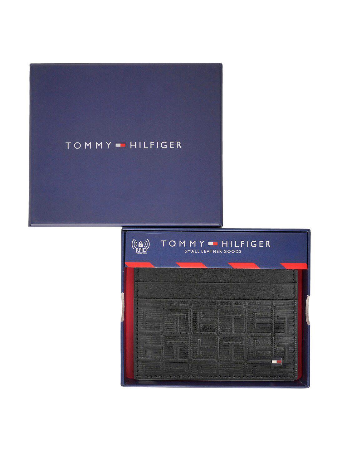tommy hilfiger men geometric textured leather card holder