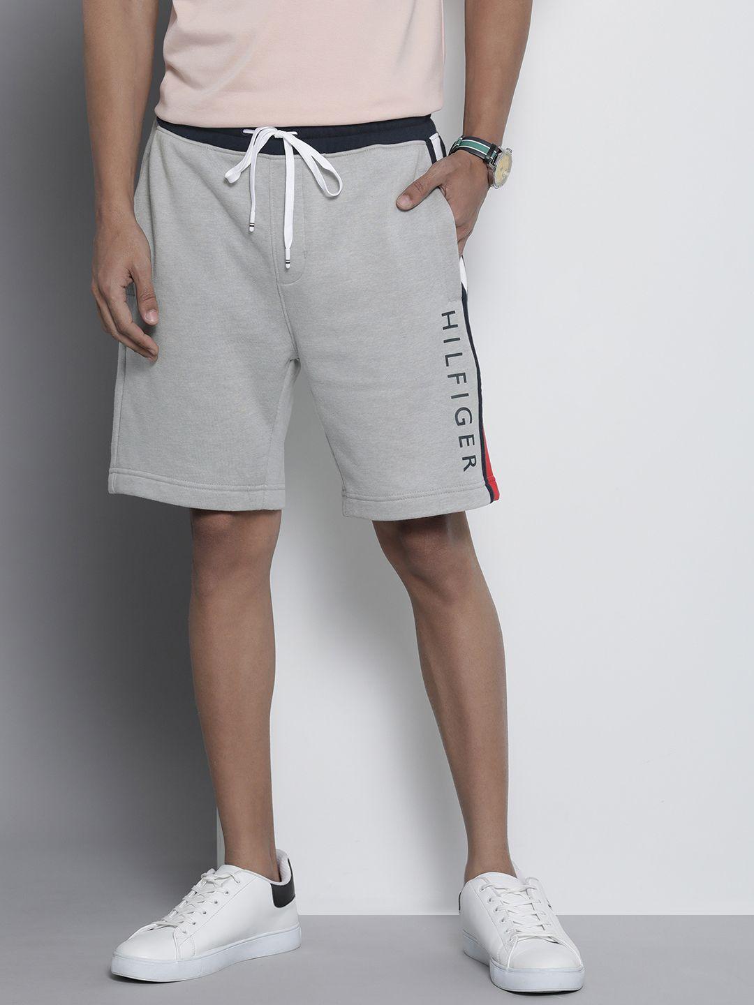 tommy hilfiger men grey brand logo printed shorts