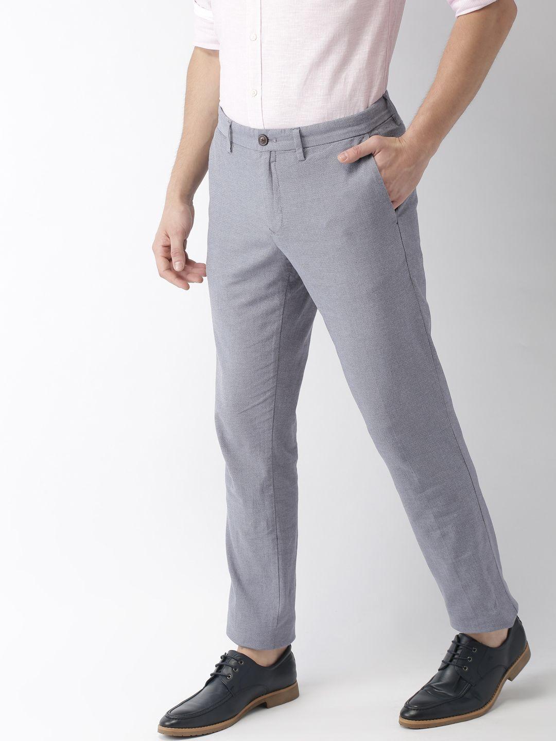 tommy hilfiger men grey denton straight fit self-design trousers