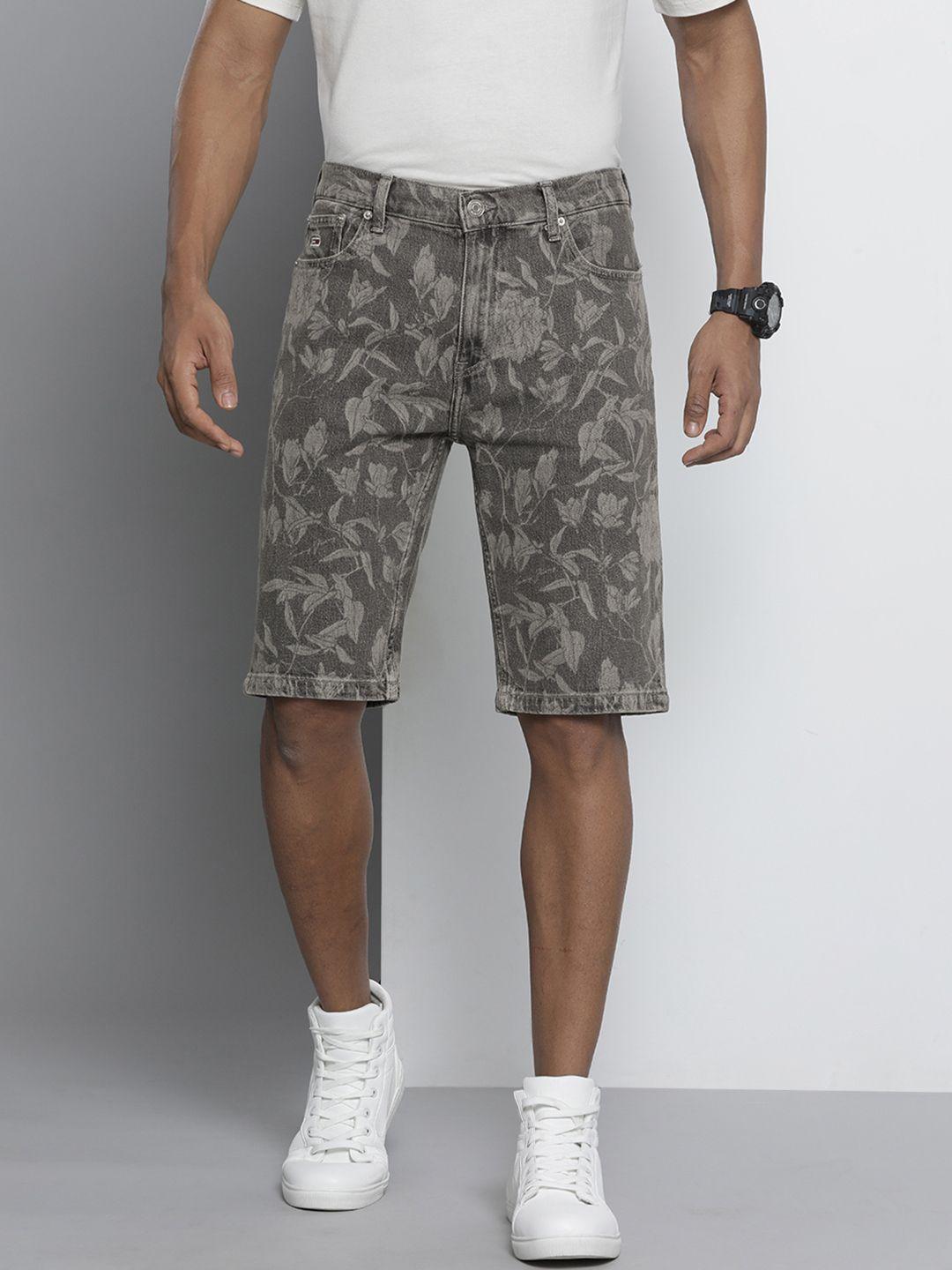 tommy hilfiger men grey floral printed denim dad shorts