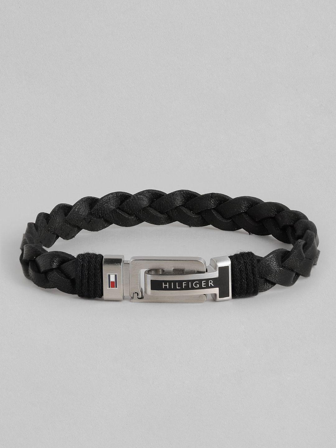 tommy hilfiger men leather braided wraparound bracelet