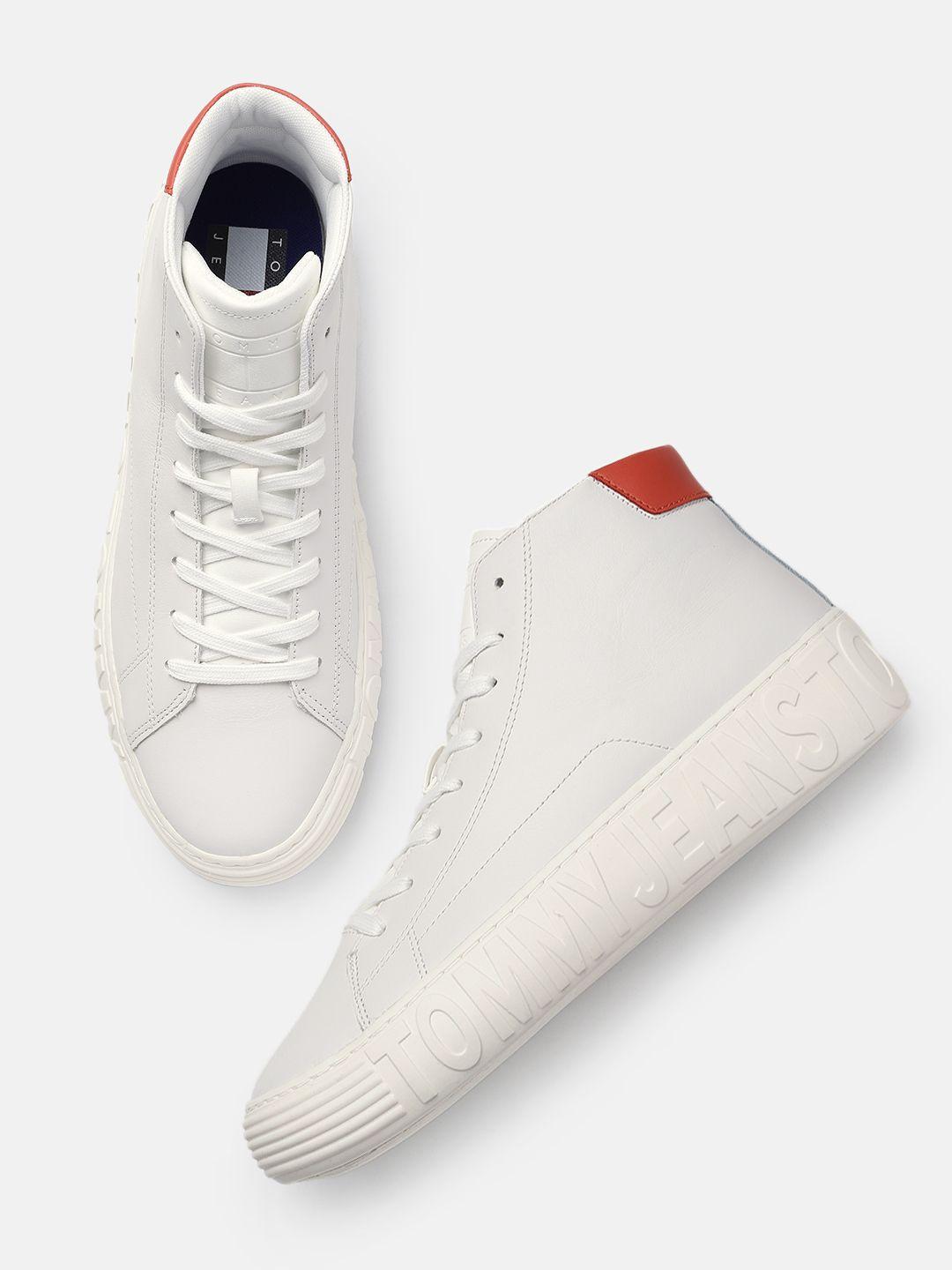 tommy hilfiger men mid-top leather sneakers