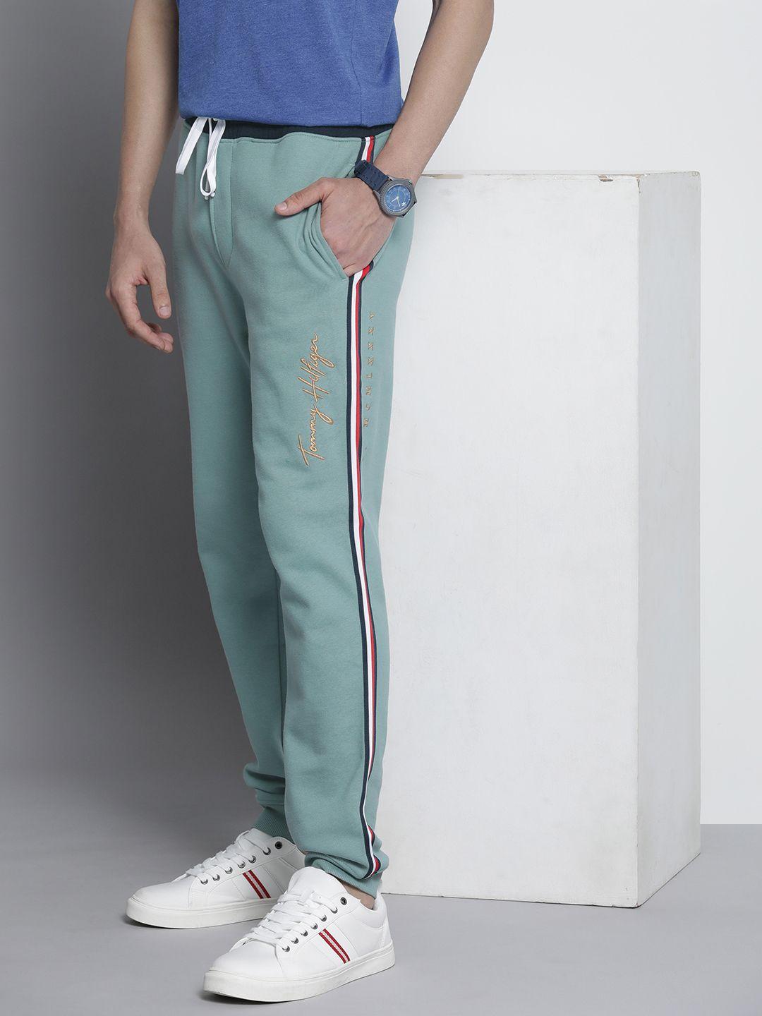 tommy hilfiger men mint green brand logo embroidered joggers