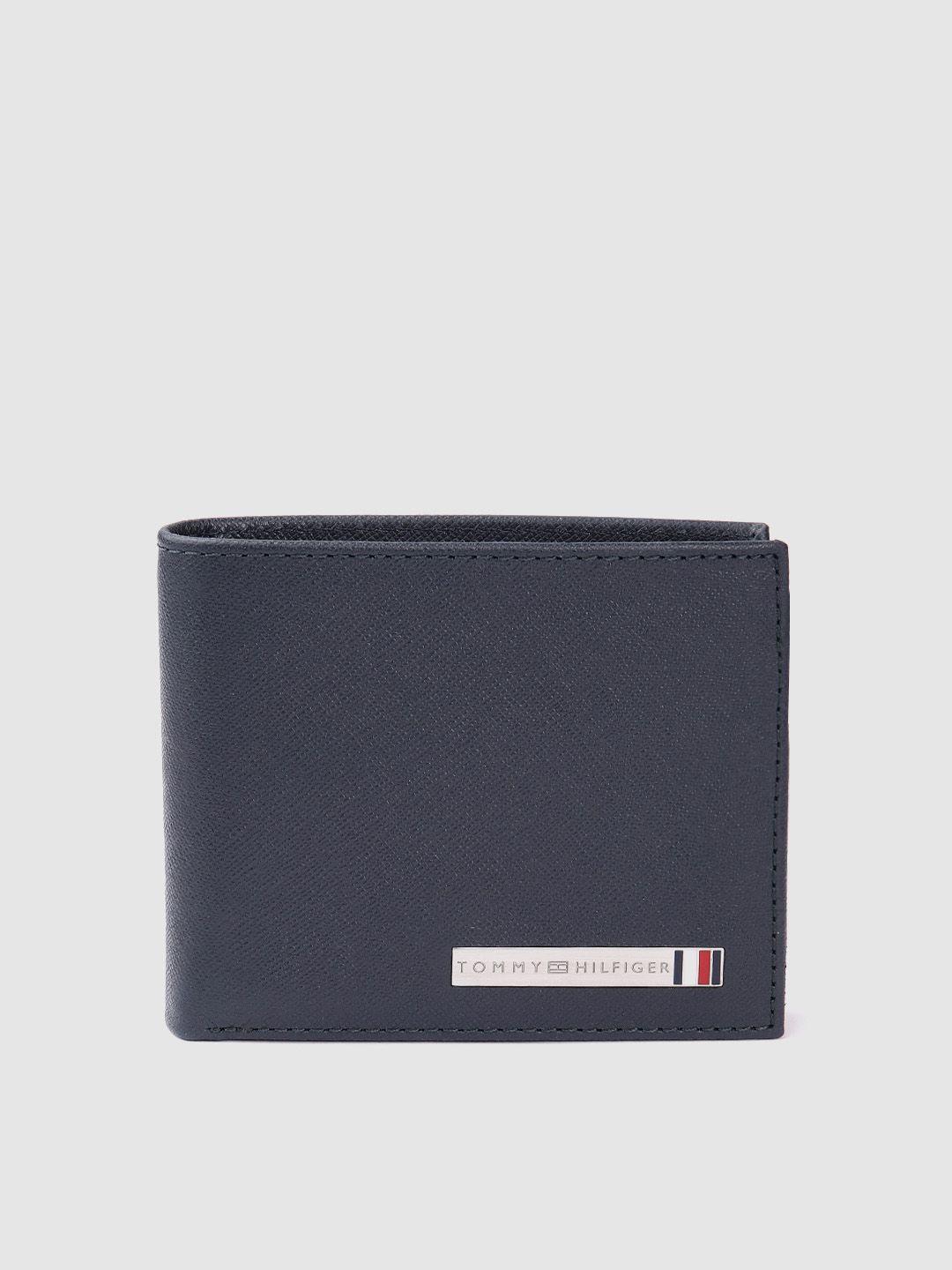 tommy hilfiger men navy blue leather two fold wallet