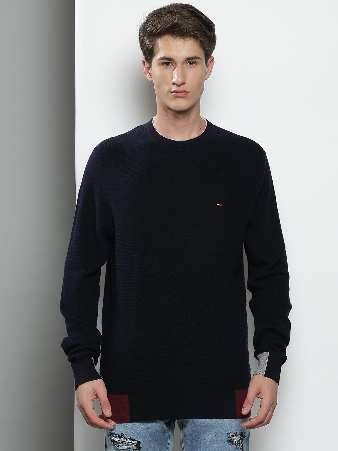 tommy hilfiger men navy blue round neck pullover