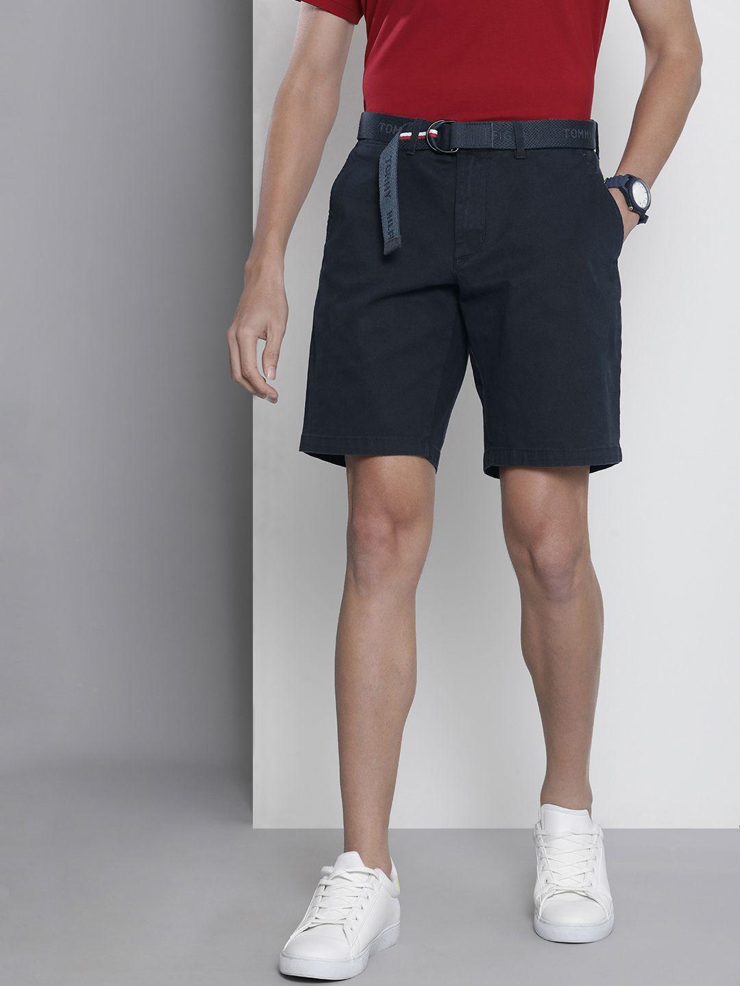 tommy hilfiger men navy blue solid chino shorts