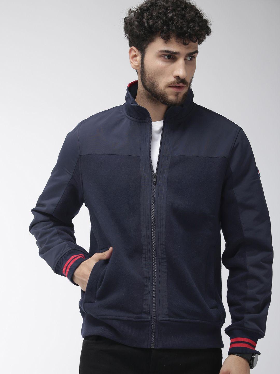 tommy hilfiger men navy blue solid sporty jacket