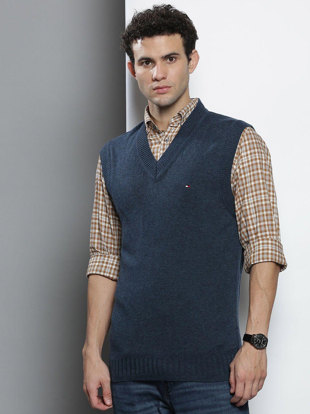 tommy hilfiger men navy blue solid sweater vest