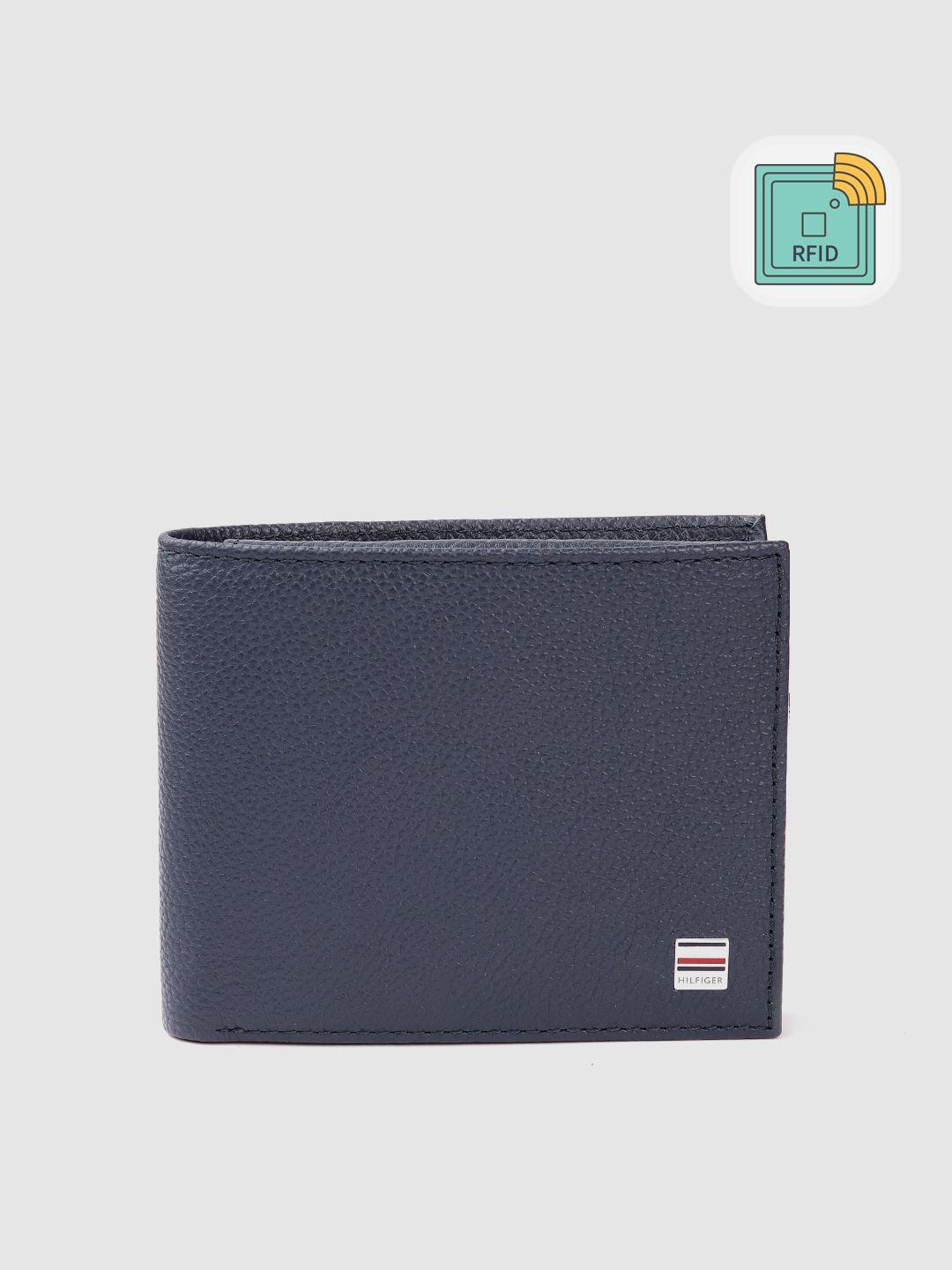 tommy hilfiger men navy blue textured leather two fold wallet