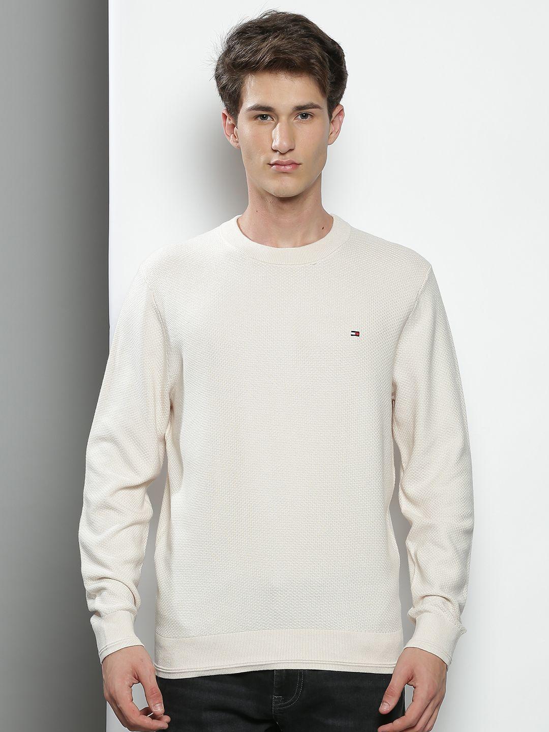 tommy hilfiger men off white round neck knitted pullover
