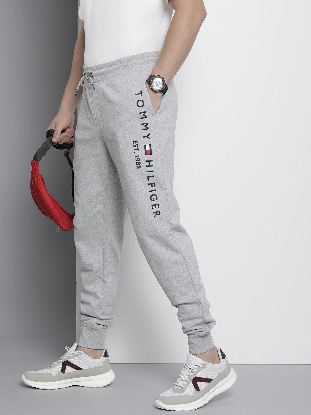 tommy hilfiger men pure cotton brand logo embroidered joggers