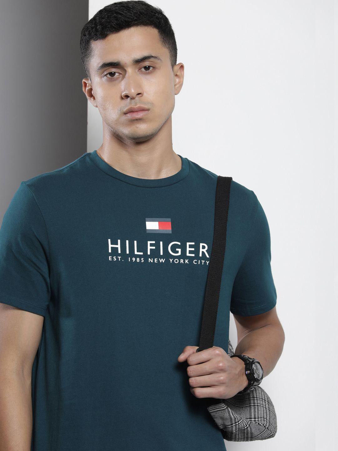 tommy hilfiger men pure cotton brand logo printed t-shirt