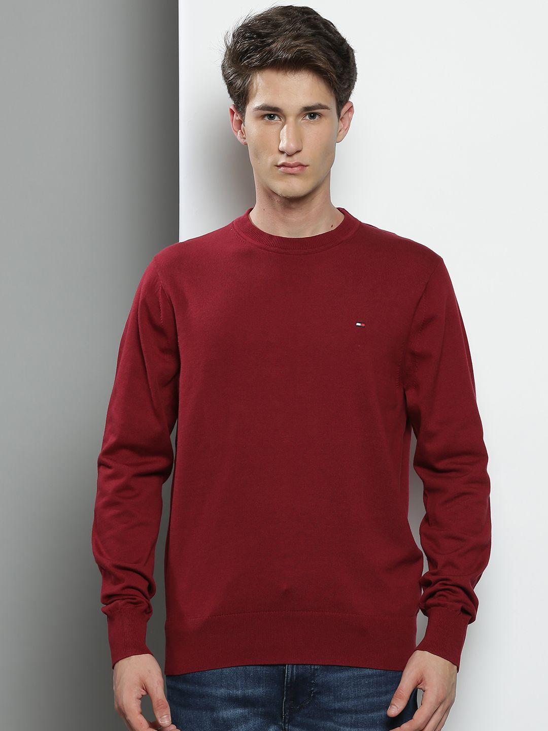 tommy hilfiger men red round neck knitted pullover